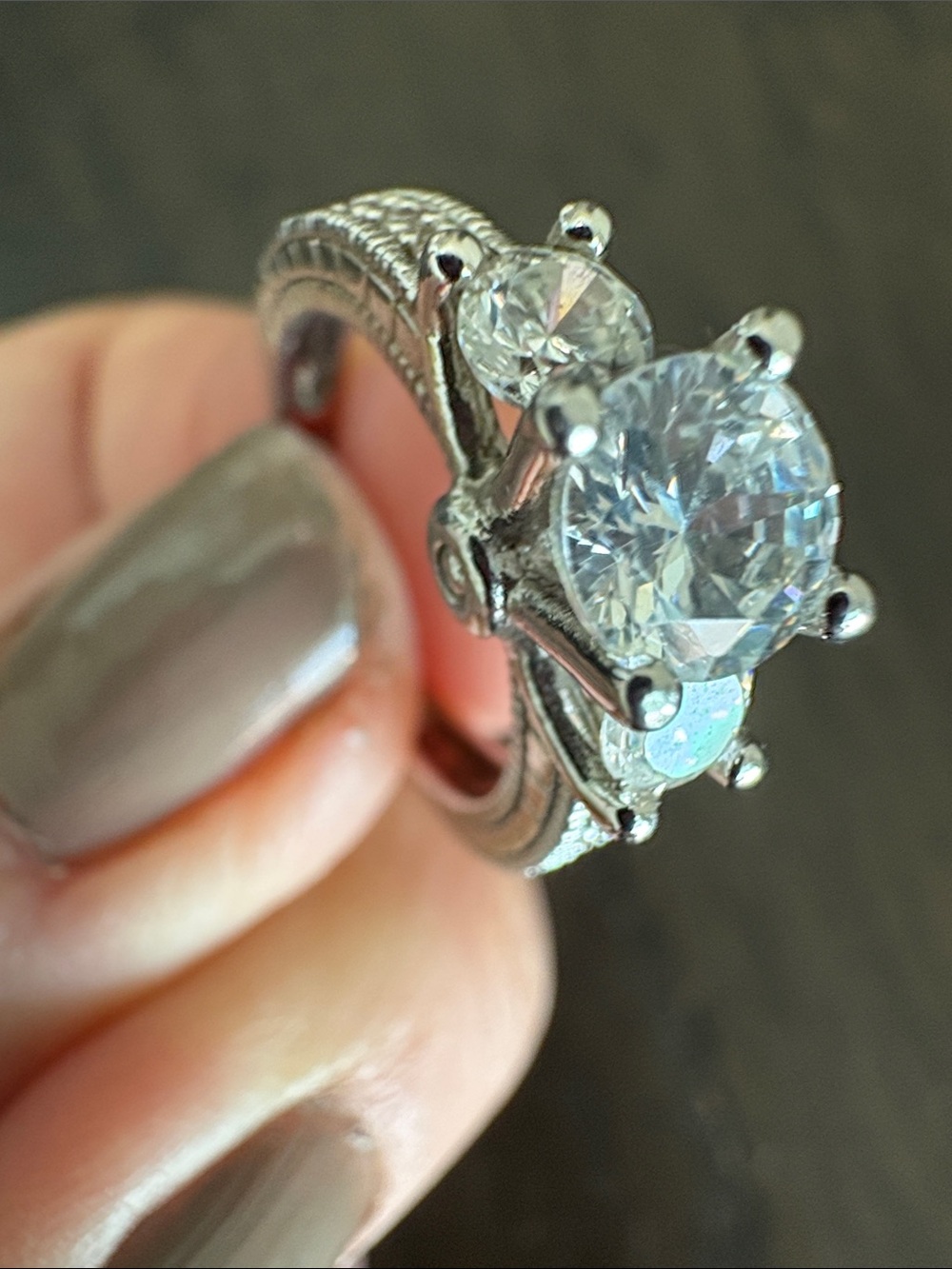 Sterling Silver Three-Stone CZ Engagement Ring